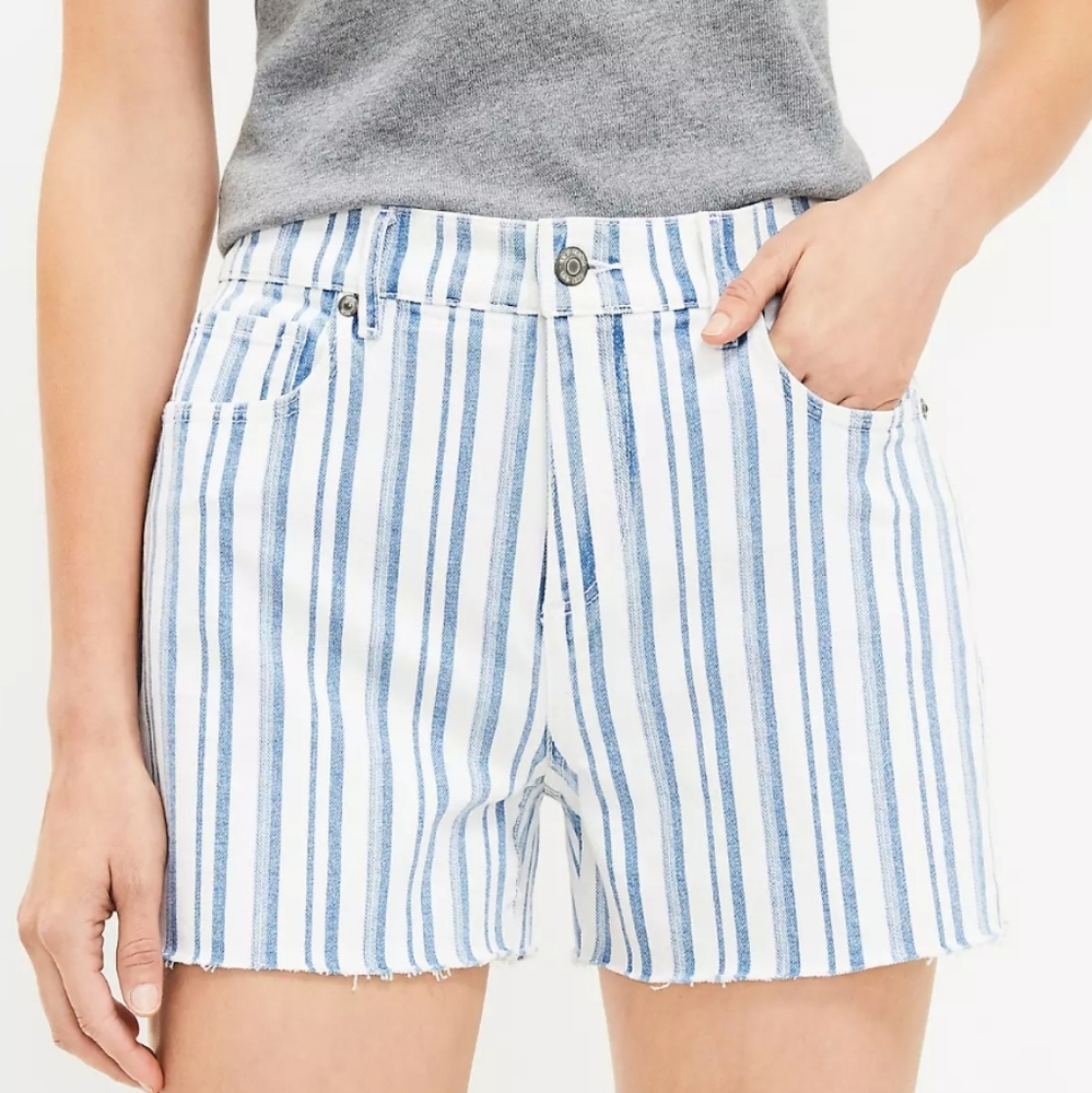Loft Denim Cut Off Striped Shorts